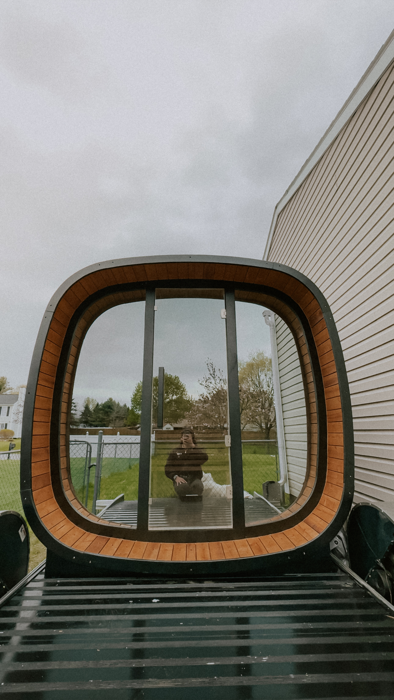 Inside the wood-fired sauna